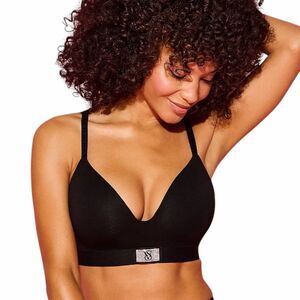 VICTORIA’S SECRET Women’s Black Shine Patch Lightly Lined Wireless Bra Size 36D